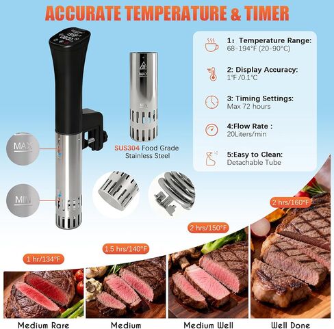 طباخ CATTLEMAN Sous Vide، مبرد النبيذ، 1000 وات، طقم Sous Vide مع حاوية، دائرة غمر، حاوية Sous Vide سعة 12 لترًا مع غطاء وغطاء من النيوبرين، درجة حرارة ومؤقت دقيق، تسخين سريع in Kuwait