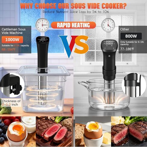 طباخ CATTLEMAN Sous Vide، مبرد النبيذ، 1000 وات، طقم Sous Vide مع حاوية، دائرة غمر، حاوية Sous Vide سعة 12 لترًا مع غطاء وغطاء من النيوبرين، درجة حرارة ومؤقت دقيق، تسخين سريع in Kuwait