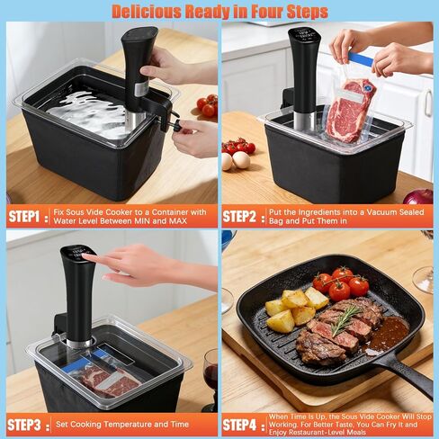 طباخ CATTLEMAN Sous Vide، مبرد النبيذ، 1000 وات، طقم Sous Vide مع حاوية، دائرة غمر، حاوية Sous Vide سعة 12 لترًا مع غطاء وغطاء من النيوبرين، درجة حرارة ومؤقت دقيق، تسخين سريع in Kuwait