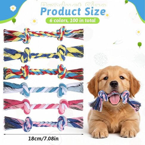 100 Pieces Knot Rope Dog Toys, Cotton Dog Rope Toys Bulk, Multi Color Puppy Chew Toy, Ropes Dogs Toyss for Aggressive Chewers Durable Puppy Tug of War Toy with Knot for Small and Medium Dogs in Kuwait