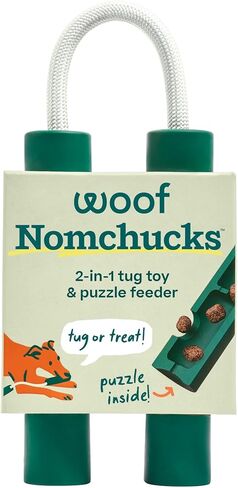 WOOF Nomchucks - لعبة مزدوجة لإثراء تغذية الألغاز ولعبة شد مع 3 مناطق تفاعلية - مصممة بحبل نايلون طويل الأمد ومطاط طبيعي - أزواج من حلوى الألغاز in Kuwait