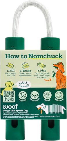 WOOF Nomchucks - لعبة مزدوجة لإثراء تغذية الألغاز ولعبة شد مع 3 مناطق تفاعلية - مصممة بحبل نايلون طويل الأمد ومطاط طبيعي - أزواج من حلوى الألغاز in Kuwait