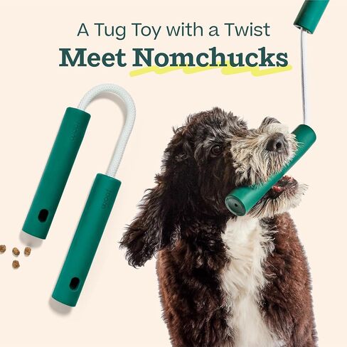 WOOF Nomchucks - لعبة مزدوجة لإثراء تغذية الألغاز ولعبة شد مع 3 مناطق تفاعلية - مصممة بحبل نايلون طويل الأمد ومطاط طبيعي - أزواج من حلوى الألغاز in Kuwait