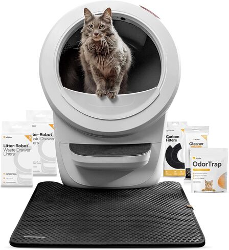 Litter-Robot 4 من Whisker، أبيض - صندوق فضلات القطط أوتوماتيكي ذاتي التنظيف، يساعد على تقليل روائح صندوق الفضلات، يعمل مع أي فضلات متكتلة، ضمان لمدة عام من WhiskerCare in Kuwait