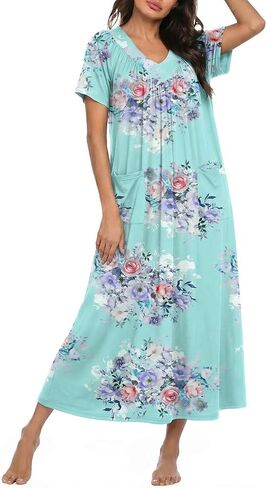 Ekouaer Long Nightgowns for Women Short Sleeve House Dress with Pockets Full Length Loungewear S-3XL in Saudi Arabia