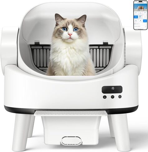 Self Cleaning Cat Litter Box, Open-Top Automatic Robot Litter Box for Multiple Cats with App Control, Safety Sensors Protection, Includes Liners, Digital Screen, Washable Sifter &Cat Pedal in Kuwait