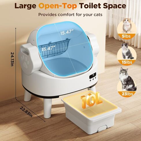 Self Cleaning Cat Litter Box, Open-Top Automatic Robot Litter Box for Multiple Cats with App Control, Safety Sensors Protection, Includes Liners, Digital Screen, Washable Sifter &Cat Pedal in Kuwait