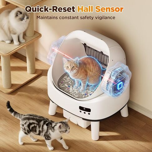 Self Cleaning Cat Litter Box, Open-Top Automatic Robot Litter Box for Multiple Cats with App Control, Safety Sensors Protection, Includes Liners, Digital Screen, Washable Sifter &Cat Pedal in Kuwait