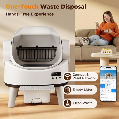 Self Cleaning Cat Litter Box, Open-Top Automatic Robot Litter Box for Multiple Cats with App Control, Safety Sensors Protection, Includes Liners, Digital Screen, Washable Sifter &Cat Pedal in Kuwait