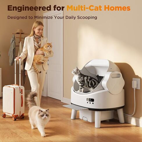 Self Cleaning Cat Litter Box, Open-Top Automatic Robot Litter Box for Multiple Cats with App Control, Safety Sensors Protection, Includes Liners, Digital Screen, Washable Sifter &Cat Pedal in Kuwait