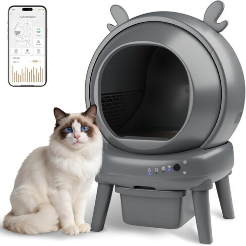 Automatic Cat Litter Box with App Control - Automatic Litter Box Self Cleaning for Multiple Cats, Health Tracking & Weight Sensor, Ultra Quiet, Odor Control, Large Capacity, Dark Grey in Kuwait