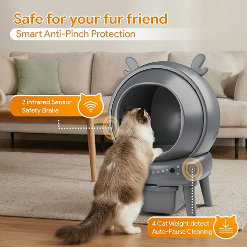 Automatic Cat Litter Box with App Control - Automatic Litter Box Self Cleaning for Multiple Cats, Health Tracking & Weight Sensor, Ultra Quiet, Odor Control, Large Capacity, Dark Grey in Kuwait