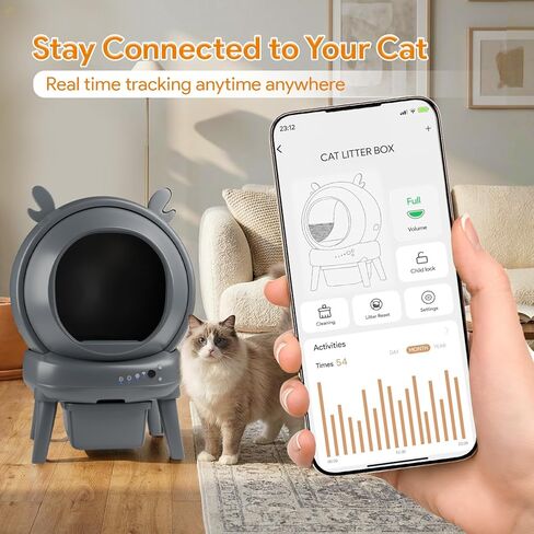 Automatic Cat Litter Box with App Control - Automatic Litter Box Self Cleaning for Multiple Cats, Health Tracking & Weight Sensor, Ultra Quiet, Odor Control, Large Capacity, Dark Grey in Kuwait