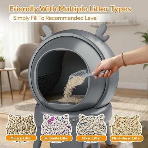Automatic Cat Litter Box with App Control - Automatic Litter Box Self Cleaning for Multiple Cats, Health Tracking & Weight Sensor, Ultra Quiet, Odor Control, Large Capacity, Dark Grey in Kuwait