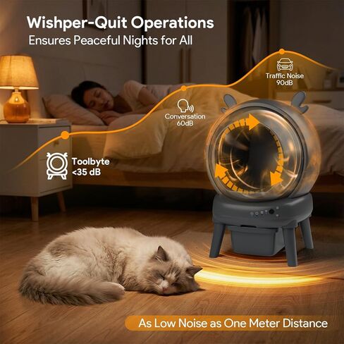 Automatic Cat Litter Box with App Control - Automatic Litter Box Self Cleaning for Multiple Cats, Health Tracking & Weight Sensor, Ultra Quiet, Odor Control, Large Capacity, Dark Grey in Kuwait