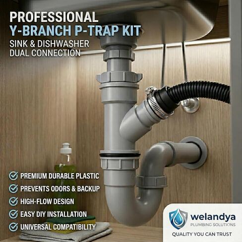 Kitchen Sink Drain Pipe Adapter Wye, 1-1/2 Inch Slip Joint Y-Shaped Connector with 1 Inch Dishwasher Input, Leak-Proof PP Material Strainer Fitting for Drain Waste Trap in Kuwait