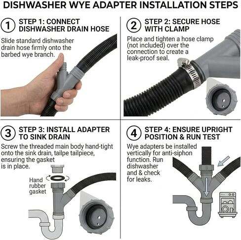 Kitchen Sink Drain Pipe Adapter Wye, 1-1/2 Inch Slip Joint Y-Shaped Connector with 1 Inch Dishwasher Input, Leak-Proof PP Material Strainer Fitting for Drain Waste Trap in Kuwait