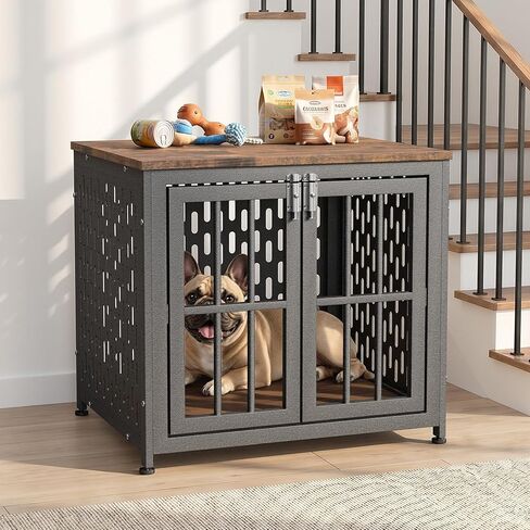 Heavy Duty Dog Crate Furniture 48In, Indestructible Cage for High Anxiety Dogs with Wooden Table for Indoor Decorative, Escape-Proof Locks & Double Door for Medium Large XL XXL Dog, Aged Black in Kuwait