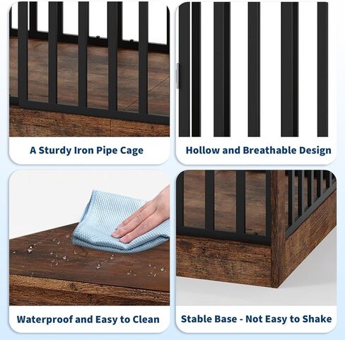 GarveeHome 55" Extra Large Dog Crate Furniture, Heavy Duty Metal Wooden Dogs Kennel Indoor Dog Cage with Sliding Door and 2 Bowls for Medium Large Dogs TV Stand, Rustic Brown in Kuwait