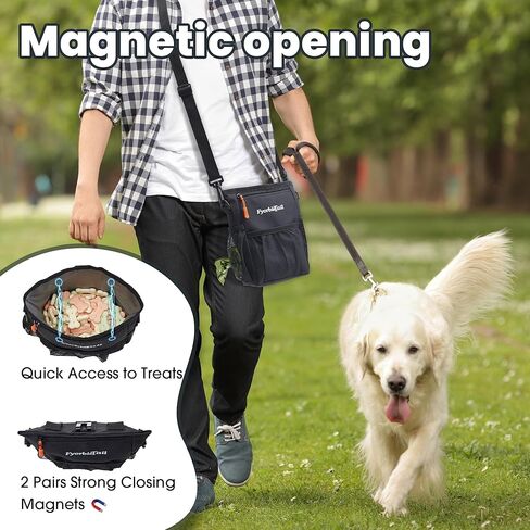 Dog Treat Pouch, 4 Cup Waterproof Dog Training Bag, Hands-Free 3 Ways to Wear, Magnetic Closure, Multi-Pocket, with 2 Rolls Poop Bags (Black) in Saudi Arabia