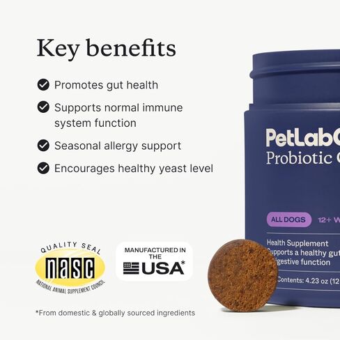 PetLab Co. Probiotics for Dogs, Support Gut Health, Occasional Diarrhea, Digestive Health & Seasonal Allergies - Salmon Flavor - Packaging May Vary - 30 Soft Chews in Kuwait