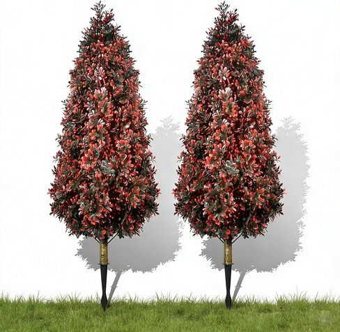 3.3 FT Artificial Topiary Lavender Cedar Trees Decor Outdoor, 2 Set Tall Faux Plants Shrubs, UV Resistant Realistic Fake Tree Boxwood Bushes with Spike for Indoor Planter Front Porch Halloween in Saudi Arabia