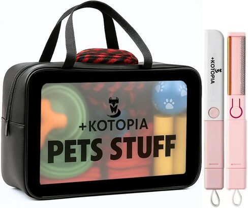 Dog Grooming Tote Bag – Travel Supply Organizer for Dogs – Pet Accessories Storage with Hair Remover Brush – Compact Grooming Bag for Home & Trips – Black/Pink in Kuwait