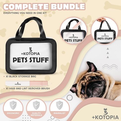 Dog Grooming Tote Bag – Travel Supply Organizer for Dogs – Pet Accessories Storage with Hair Remover Brush – Compact Grooming Bag for Home & Trips – Black/Pink in Kuwait