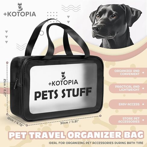 Dog Grooming Tote Bag – Travel Supply Organizer for Dogs – Pet Accessories Storage with Hair Remover Brush – Compact Grooming Bag for Home & Trips – Black/Pink in Kuwait