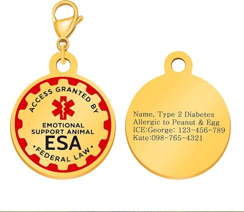 علامة ESA Gold - محمية بموجب القانون، بطاقة تعريف الحيوانات الأليفة للدعم العاطفي، يمكن ربطها بسهولة بالطوق، والسرج وسترة الخدمة، علامة طوق ESA خفيفة الوزن جاهزة للسفر YA6312-Gold in Kuwait