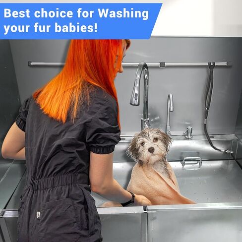 حوض احترافي للعناية بالكلاب، محطة غسيل للكلاب من الفولاذ المقاوم للصدأ مقاس 62 بوصة مع منحدر قابل للطي ودرج تخزين وشبكة أرضية وحنفية/حوض استحمام للكلاب للحيوانات الأليفة الكبيرة والمتوسطة والصغيرة - الباب الأيسر (62 بوصة) in Kuwait