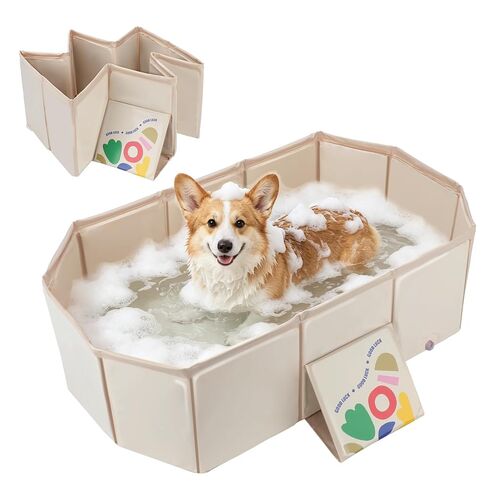 YUEPET Foldable Dog Bathtub,Portable Pet Bath ub with Drain Plug,Collapsible Wash Shower Basin with Non-Slip Base, Insulated Shower Pool for Small to Medium Dogs & Cats, Space-Saving for Travel（White） in Kuwait