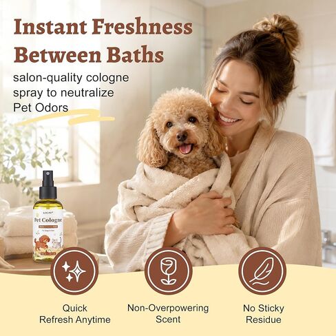 Dog Perfume & Cologne Spray – Long-Lasting Vanilla Coconut Scent, Alcohol-Free Deodorizing Spray, Gentle Grooming Mist, Fur Condition & Coat Fresh, Non-sticky, Dogs & Cats, 4.06 fl.oz in Kuwait