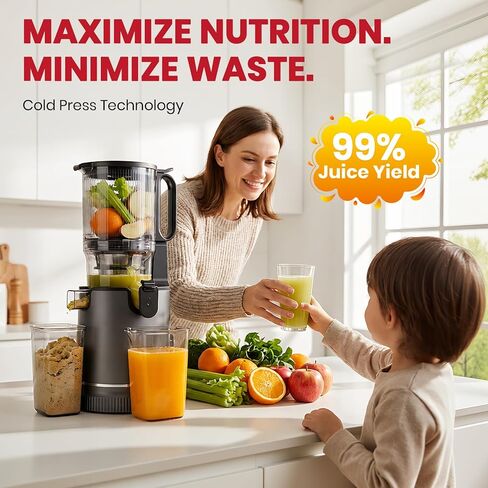 LAUDLIFE Cold Press Juicer Machine, 5.9" Wide Feed Chute Juice Extractor, 80 oz Large Hopper, Easy to Clean & High Juice Yield, BPA Free, Slow Masticating Juicer for Whole Fruits & Vegetables in Kuwait