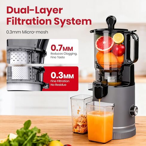 LAUDLIFE Cold Press Juicer Machine, 5.9" Wide Feed Chute Juice Extractor, 80 oz Large Hopper, Easy to Clean & High Juice Yield, BPA Free, Slow Masticating Juicer for Whole Fruits & Vegetables in Kuwait