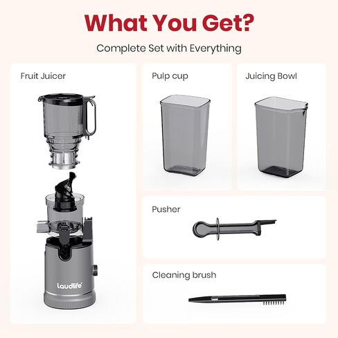 LAUDLIFE Cold Press Juicer Machine, 5.9" Wide Feed Chute Juice Extractor, 80 oz Large Hopper, Easy to Clean & High Juice Yield, BPA Free, Slow Masticating Juicer for Whole Fruits & Vegetables in Kuwait
