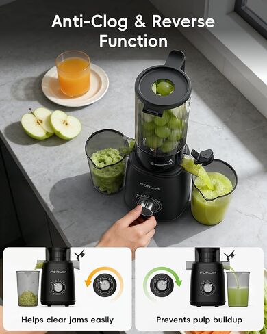 FORLIM High-Yield Cold Press Juicer, Easy to Clean, Powerful Juicer Machines with Large Feed Chute for Whole Vegetables and Fruits, Self Feeding (Black) in Kuwait