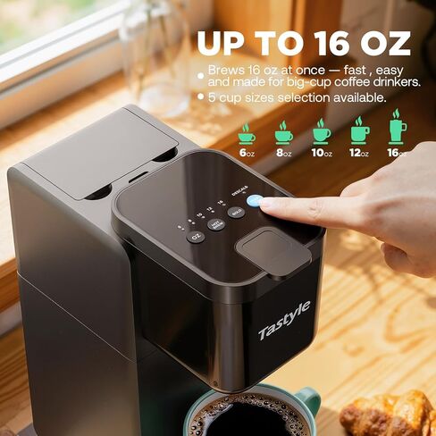 Tastyle Single Serve Coffee Maker for K Cup and Ground Coffee | Brew up to 16 Oz, Fits 7.3'' Travel Mug | Hot, Bold & Over Ice | Compact for Office, RV& Hotel, Classic Black (3.0 Version) in Kuwait