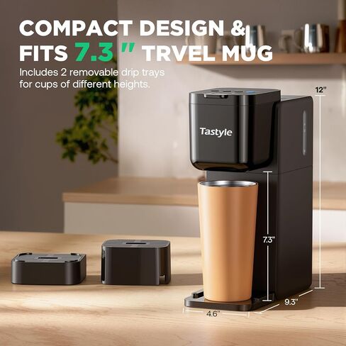 Tastyle Single Serve Coffee Maker for K Cup and Ground Coffee | Brew up to 16 Oz, Fits 7.3'' Travel Mug | Hot, Bold & Over Ice | Compact for Office, RV& Hotel, Classic Black (3.0 Version) in Kuwait