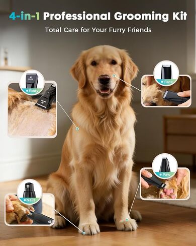 M&M STAR Dog Grooming Kit, Quiet Dog Clippers for Grooming Heavy Thick Coats, Cordless Pet Hair Trimmer & Shaver with Paw Trimmer, Low Noise Rechargeable Clippers for Small Large Dogs Cats in Kuwait