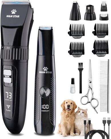 M&M STAR Dog Grooming Kit, Quiet Dog Clippers for Grooming Heavy Thick Coats, Cordless Pet Hair Trimmer & Shaver with Paw Trimmer, Low Noise Rechargeable Clippers for Small Large Dogs Cats in Saudi Arabia