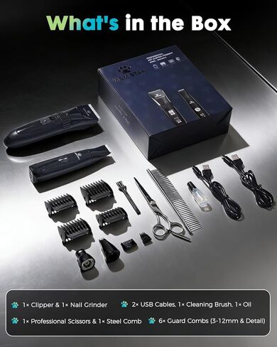 M&M STAR Dog Grooming Kit, Quiet Dog Clippers for Grooming Heavy Thick Coats, Cordless Pet Hair Trimmer & Shaver with Paw Trimmer, Low Noise Rechargeable Clippers for Small Large Dogs Cats in Kuwait