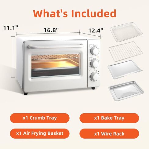 Novaspark Air Fryer Toaster Oven Combo, Retro Convection Oven Countertop,19QT Small Toaster Oven, 4-slices or 9" Pizza,Bake,Toast,Broil, Air Fry, Rapid Heating Mini Conventional Oven, Non-Stick, White in Kuwait