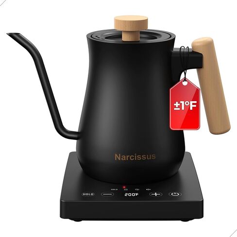 غلاية كهربائية Narcissus P901 Gooseneck مع وظيفة التحكم في درجة الحرارة ± 1℉، غليان سريع 1200 وات في 5 دقائق، بحد أقصى 6 ساعات للحفاظ على الدفء، 304 داخلي من الفولاذ المقاوم للصدأ، خالية من مادة BPA، أسود in Kuwait