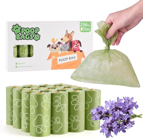 Poop Bags Rolls 256 Count - 9x13 Inches Green Thickened Leakproof Lavender scent Poo Bags for Dogs, Eco-Friendly Pet Waste Bags for Walking,Travel,Home in Kuwait