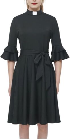 Church Priest Clergy Dress for Women Tab Collar Double Layer Flared Sleeve Dresses in Saudi Arabia