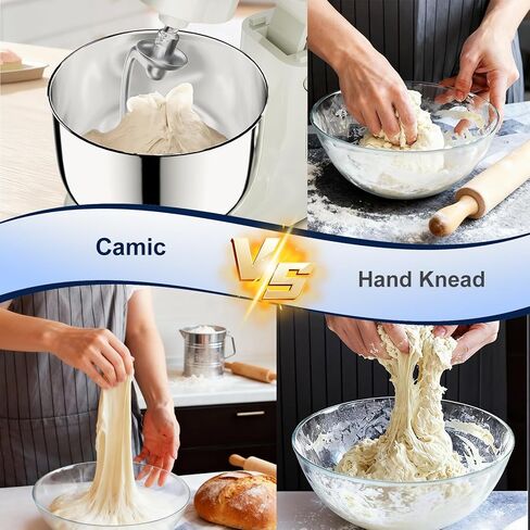 خلاط حامل كاميك، 4.2QT+5.3QT، خلاط طعام كهربائي بوعاءين، 10 سرعات مع إعداد رقمي، خلاط مطبخ 3 في 1 لخبز الكعك، سلطة خبز البسكويت مع مخفق البيض، خطاف العجين، مضرب مسطح (أبيض) in Saudi Arabia