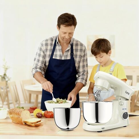 خلاط حامل كاميك، 4.2QT+5.3QT، خلاط طعام كهربائي بوعاءين، 10 سرعات مع إعداد رقمي، خلاط مطبخ 3 في 1 لخبز الكعك، سلطة خبز البسكويت مع مخفق البيض، خطاف العجين، مضرب مسطح (أبيض) in Saudi Arabia