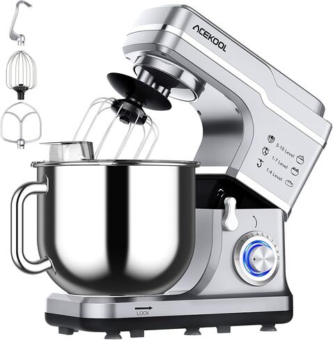 7 Quart Stand Mixer, Stable Design, 660W Tilt-Head Stand Mixer with 10-Speed Stepless Control for Bread, Pizza, Cake and Cookie Dough, Large Stainless Steel Bowl, Silver in Kuwait