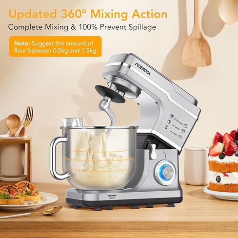7 Quart Stand Mixer, Stable Design, 660W Tilt-Head Stand Mixer with 10-Speed Stepless Control for Bread, Pizza, Cake and Cookie Dough, Large Stainless Steel Bowl, Silver in Kuwait
